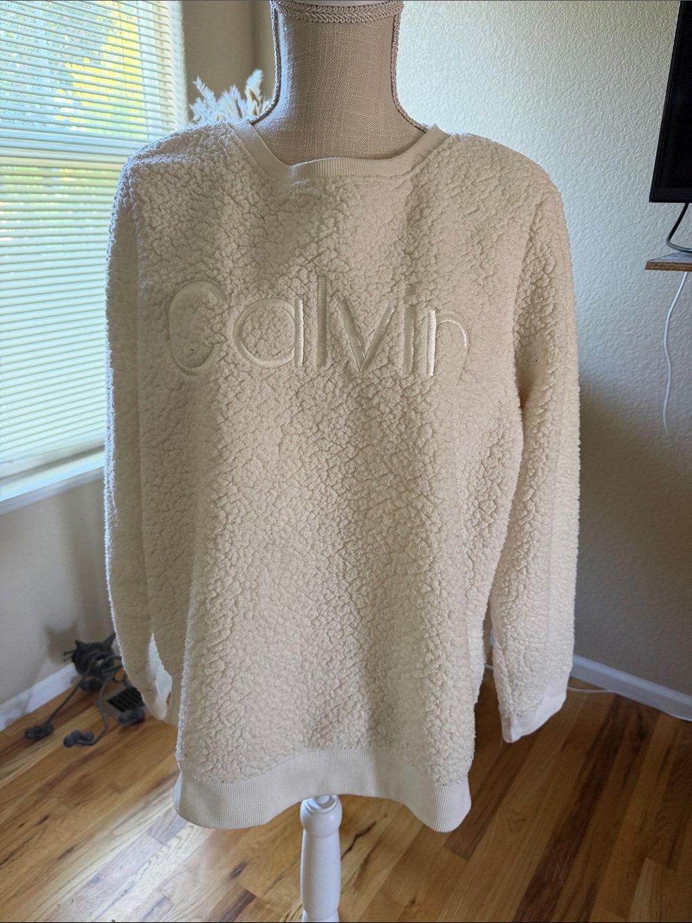 Calvin Klein Ivory Sherpa Crewneck Sweatshirt